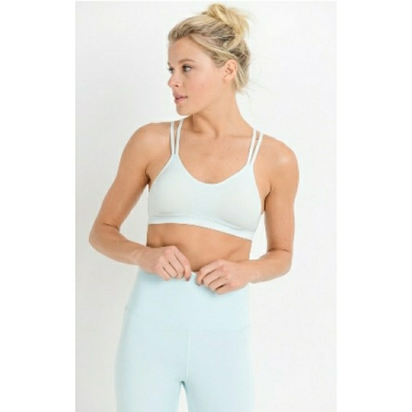 NWT- SKY BLUE FISHNET RACER BACK ATHLEISURE BRA - Picture 2 of 6